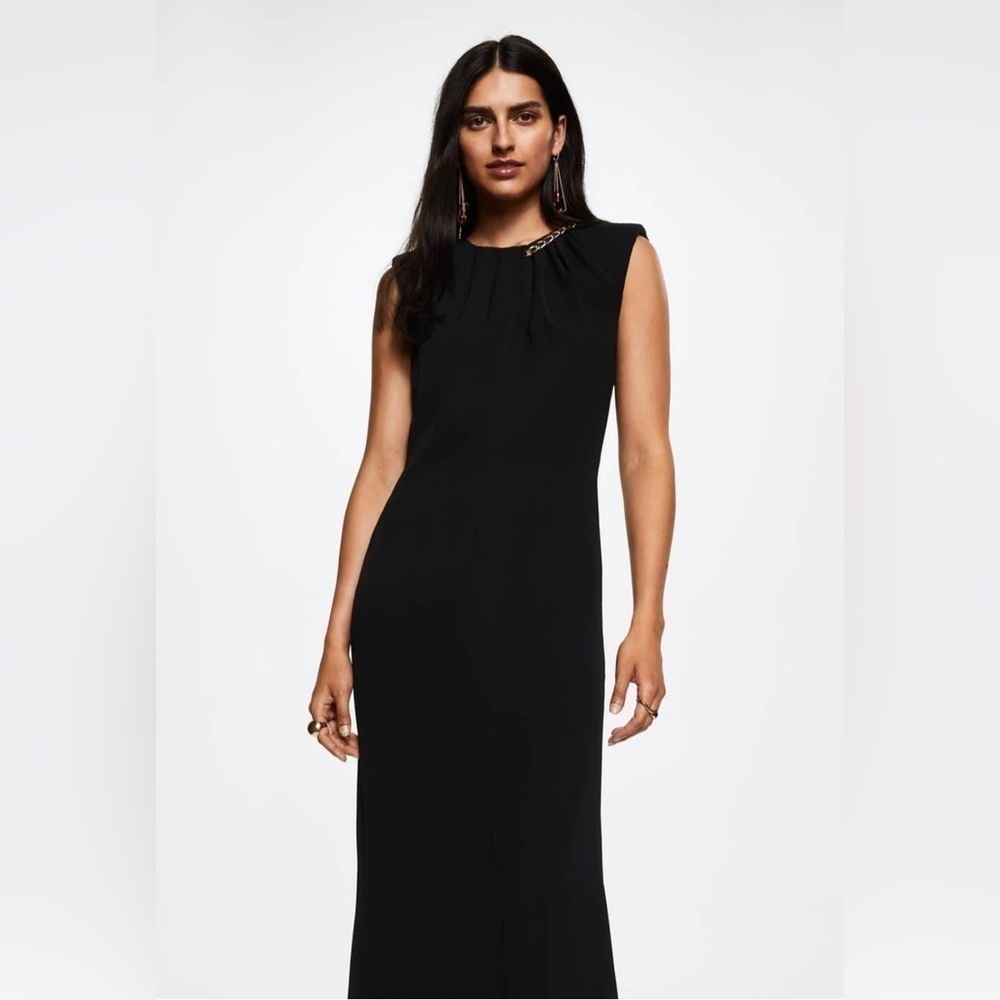 Mango Exclusive Collection Black Cut-Out Back Maxi Dress Chain Neck Size 10 NEW